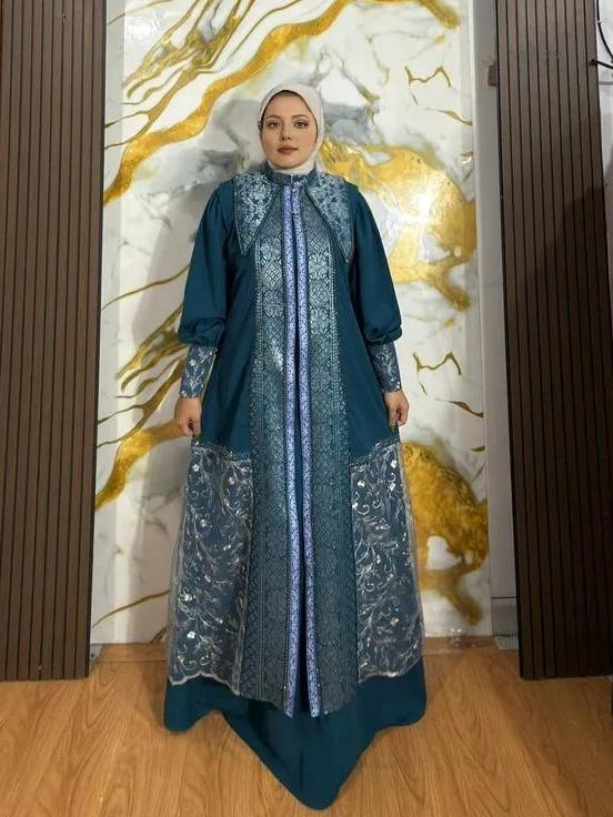 Gamis Set Outer Terpisah Luxurious Kain songket Kekinian Up To LD 140