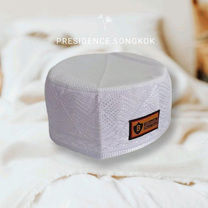 Peci Songkok Kopiah Haji ikaf Madinah Bulat full ac jaring Putih Premium tinggi 9cm Murah - Peci Pri