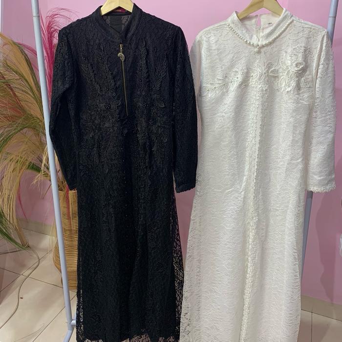 Gamis Lebaran brokat hitam & putih
