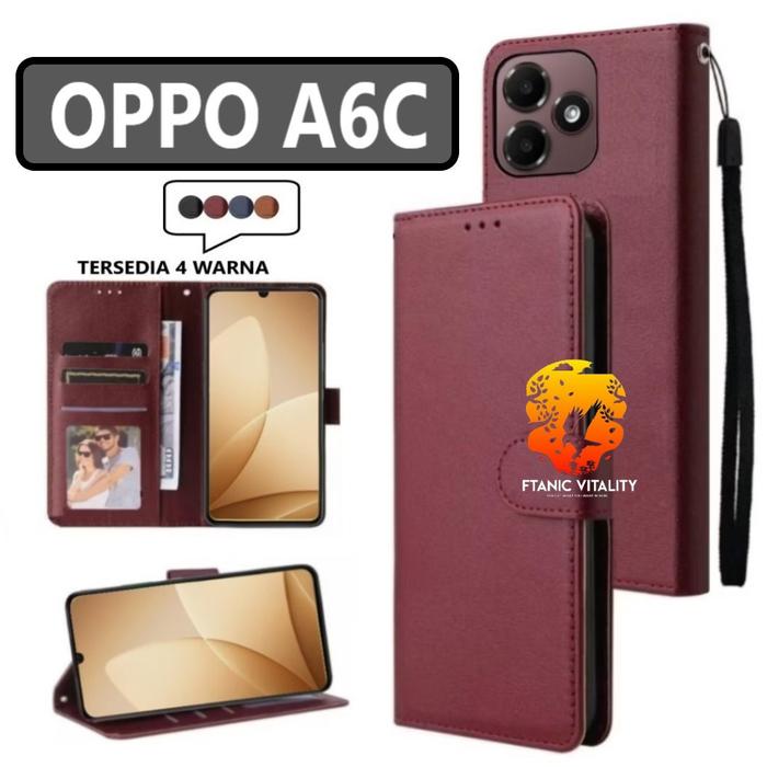 FLIP LEATHER CASING OPPO A6C CASE KULIT FLIP WALLET LEATHER DOMPET KULIT PREMIUM SARUNG BUKA TUTUP K