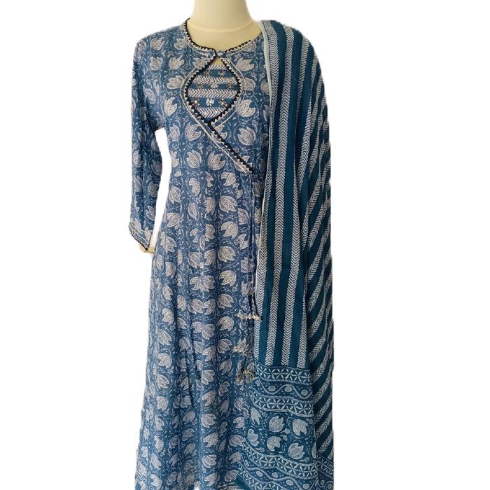 Baju India Anarkali Kimono Set Celana dan Dupatta/Selendang ORIGINAL