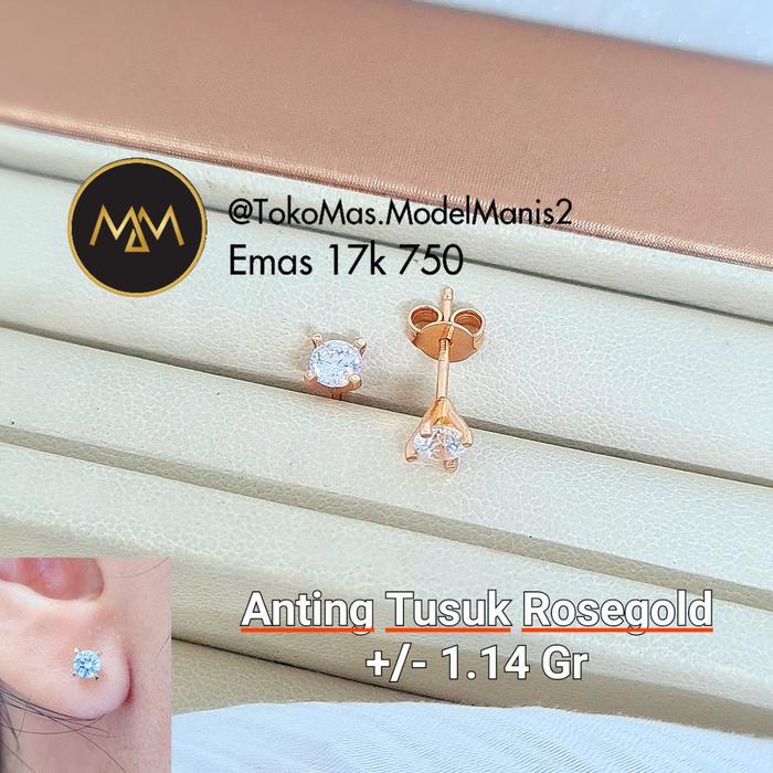 Anting Solitaire  Swarovski UBS Giwang Emas putih Rosegold 750 kadar 17 k