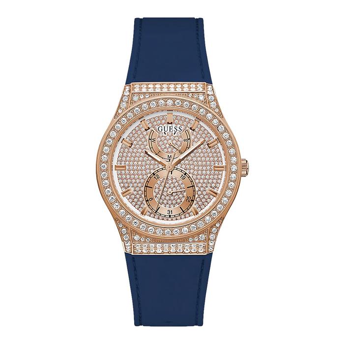 Jam Tangan Wanita Guess Princess GW0439L4 Ladies Rose Gold Dial Blue Silicone Strap