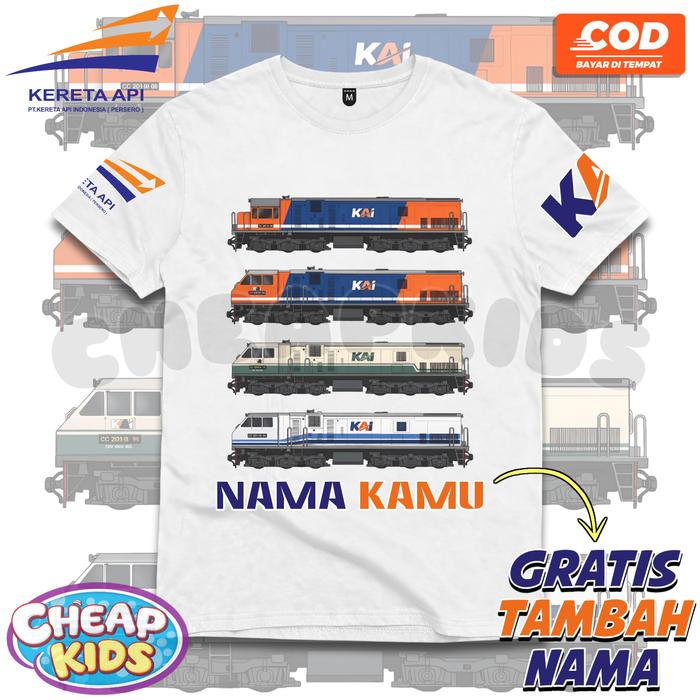 Kaos Anak Lokomotif Kereta Api / Baju Anak Lokomotif KAI Gratis Cetak Nama