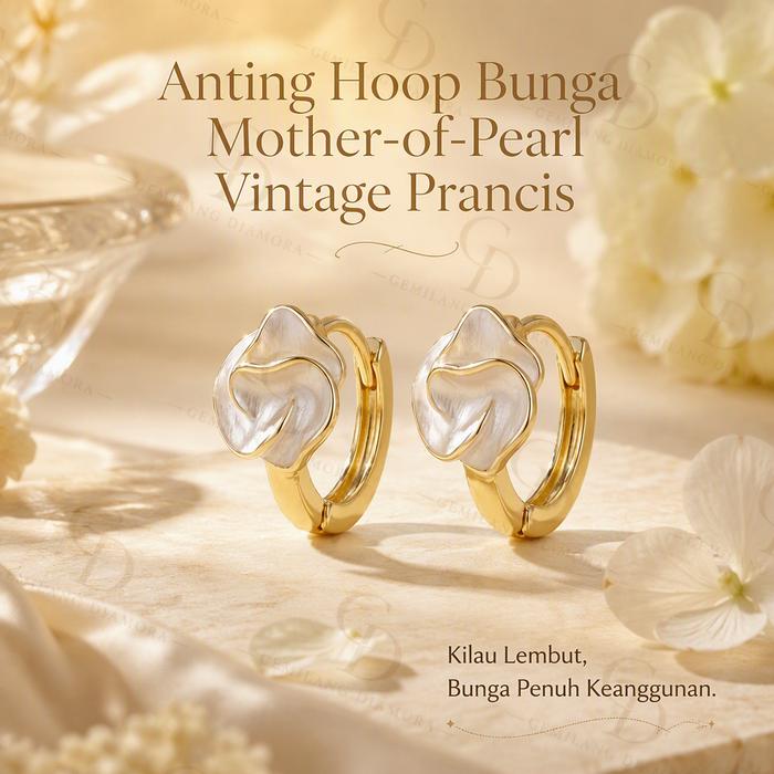 Gemilang Diamora - T2018 Anting Hoop Bunga Wanita Elegan Vintage Prancis Aesthetic Premium