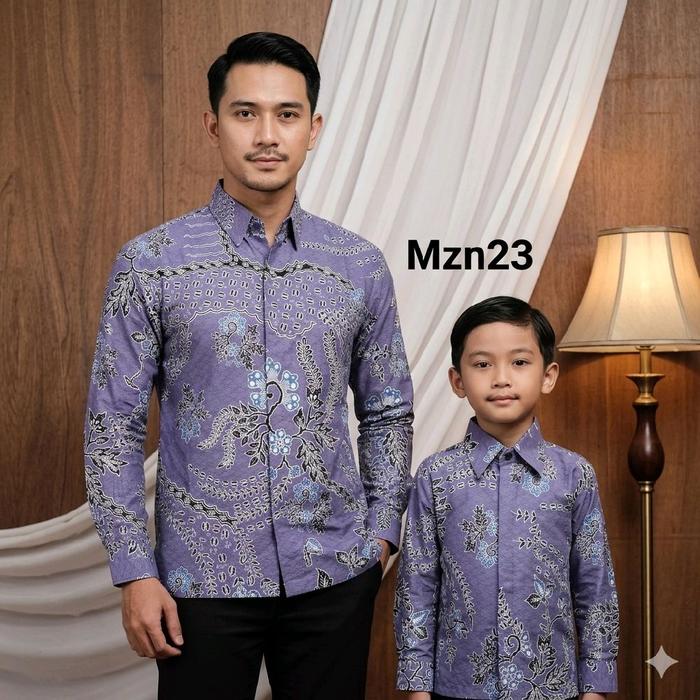 KK-70 Mzn23-Kemeja Batik Pria Premium & Anak Laki Lengan Panjang/Warna Ungu Lilac Lavender-Ungu Muda