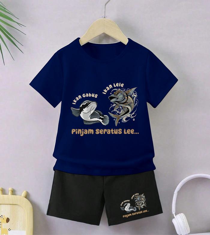 Luwi Kids Setelan Anak Celana Hitam Cewek Cowok Gambar Ikan Gabus Ikan Lele Celana Fashion set Baju