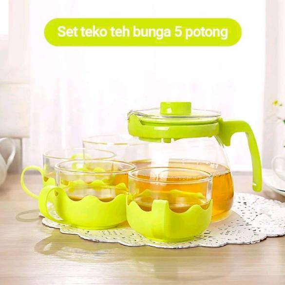 Tea Pot Kaca Set 5 In 1 Warna 3 Pilihan
