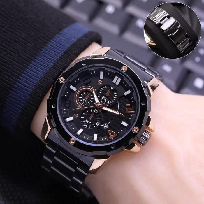 PROMO Jam Tangan Pria Sporty FX-528 Rantai Stainless Steel Chrono Tanggal Aktif Analog - Jam Tangan