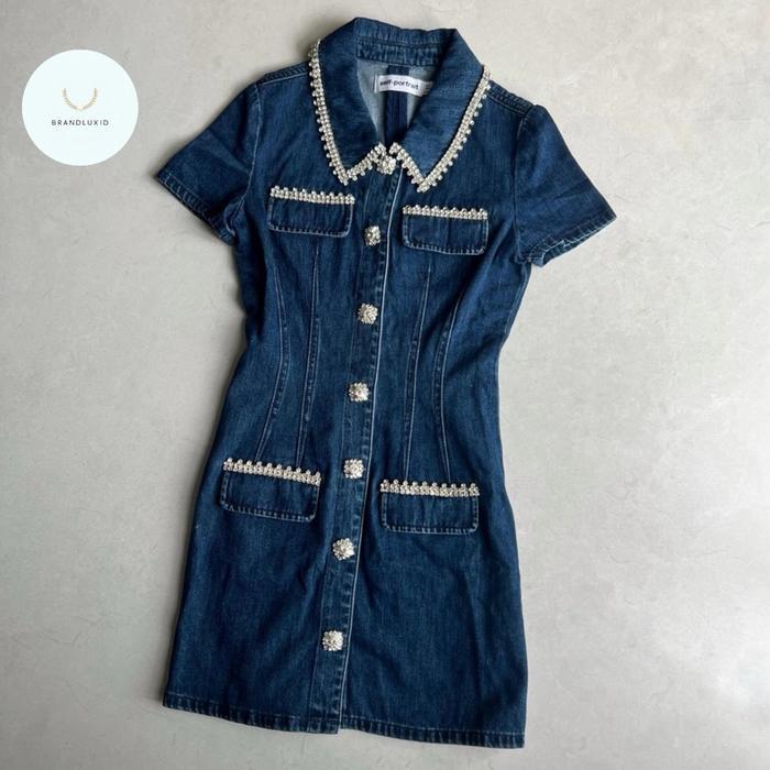 Self Portrait Denim Crystal Embellishment Dress