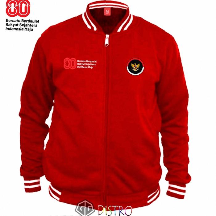 HUT RI yg Ke 80 Thn Unisex Jacket Baseball Garuda Bulat 80 Terbaru Jacket Resleting Varsity | Kekini