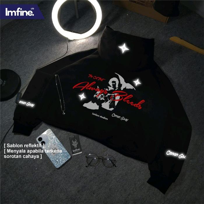 FEBB - SWEATER HODDIE BOXY CONAN GRAY THE CUT THAT ALWAYS BLEDS MENYALA MURAH 300 GSM PRIA WANITA FL