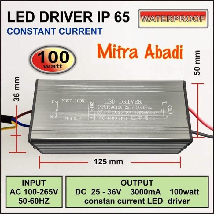 LED Driver 100 Watt 3000 mA Casing Besi WATERPROOF