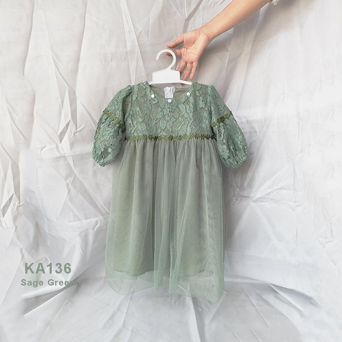 Gaun Anak Lebaran 2026 Emerald Blue Dress Brokat Anak Perempuan 3 4 Tahun Mewah Elegan Baju Muslim L