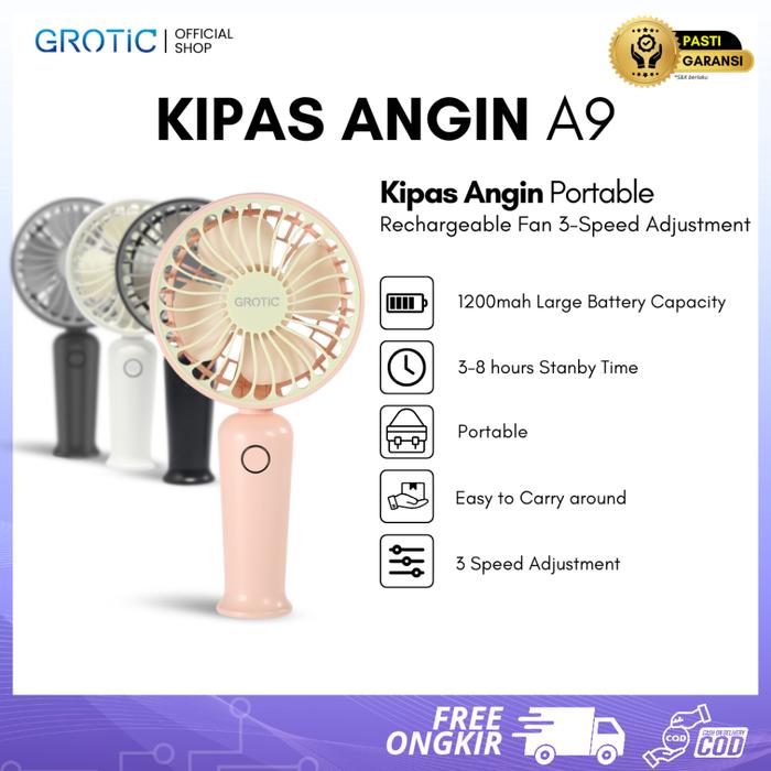 GROTIC Kipas Angin Mini Portable Rechargeable Fan 3-Speed Adjustment Kipas Angin Genggam A9