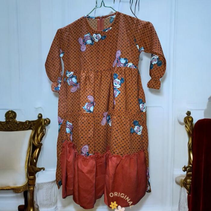 Set Gamis Mickey Mouse Anak warna Terracotta
