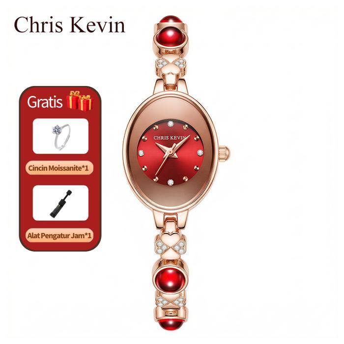 CHRIS KEVIN[COD]Jam tangan wanita dengan desain oval, menggunakan mesin impor, jam tangan bergaya re