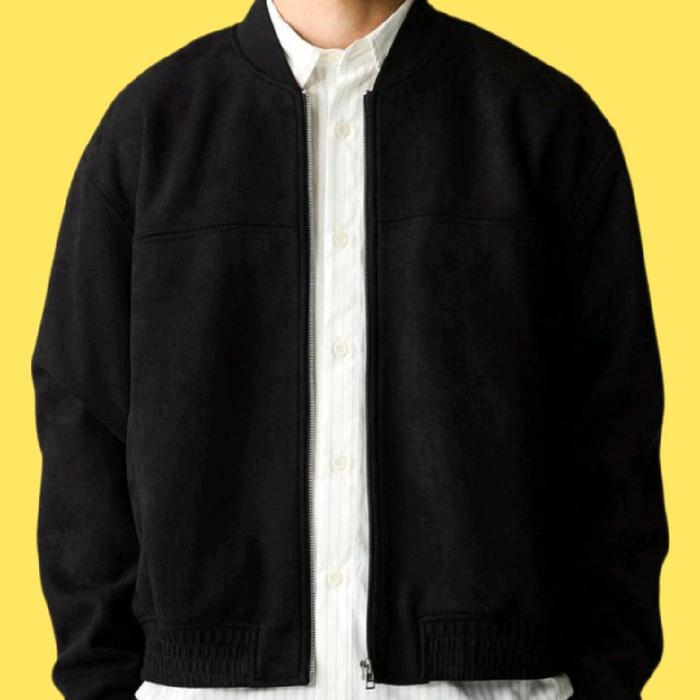 Jaket Bomber Pull and Bear Suede Imitasi Original Hitam