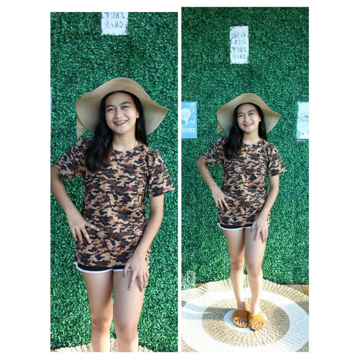 Kaos Oblong Loreng Army Wanita Pria Lengan Pendek Panjang Oversize - Okhi
