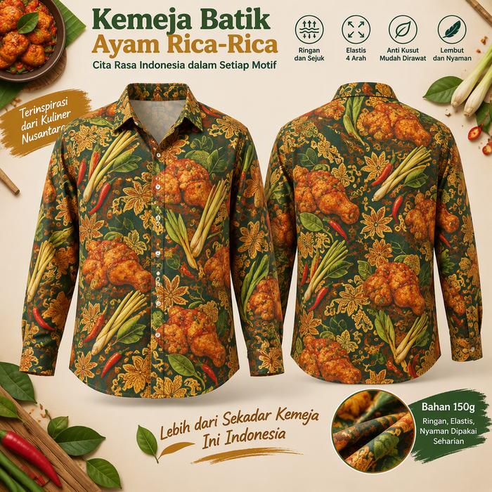 Kemeja Batik Lengan Panjang Motif Ayam Rica-Rica Warna Hijau Gelap