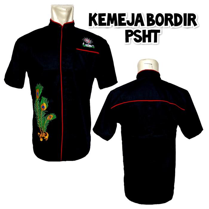 Kemeja PSHT Bordir Simpel Terbaru Motif Bulu Merak - Atasan SH Terate - Hem Pencaak Silat Pria - Baj