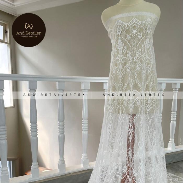 V♥BH KAIN BRUKAT LACE CHANTILY KATUN PERPANEL 2,5M WARNA WHITE PUTIH T♥3R