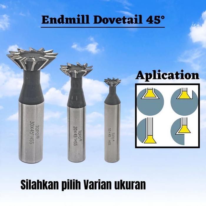 Ms7 endmill ekor burung 45 derajat dia 10mm 20 mm End Mill dovetail groove
