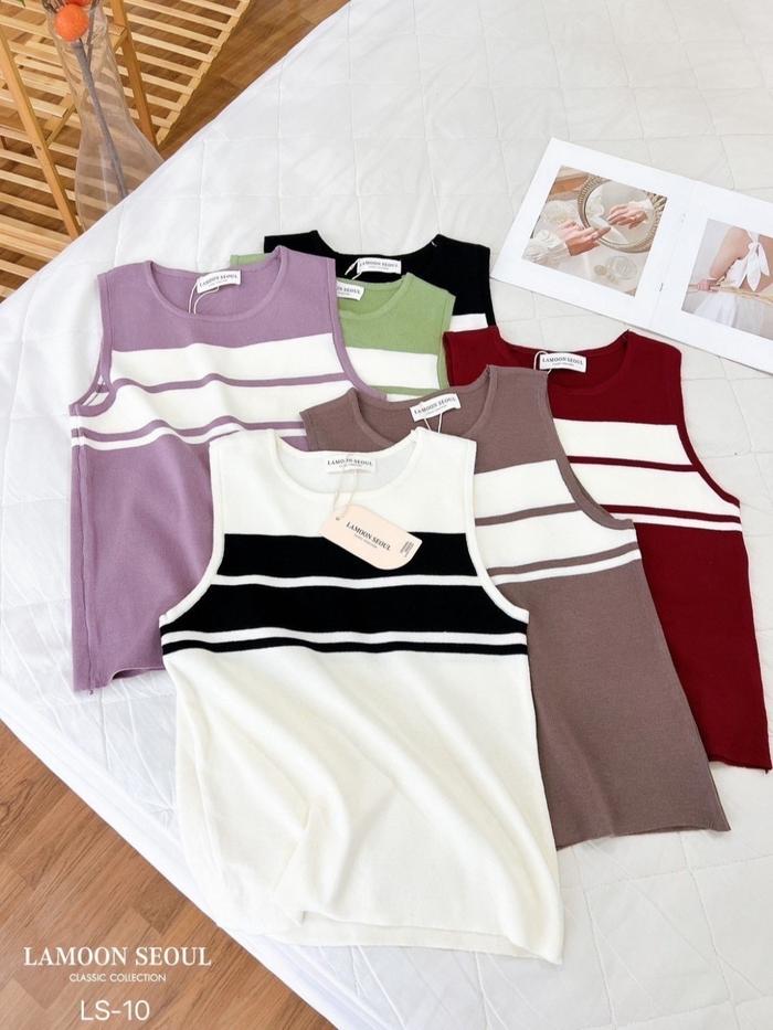DUJOURE - Atasan Bangkok Giants Basic Lamoon Model Garis Knit Sleeveless Rajut Import Korean Baju L