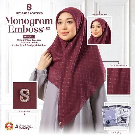 Hijab Monogram Emboss Umama scarf / Hijab monogram umama scarf