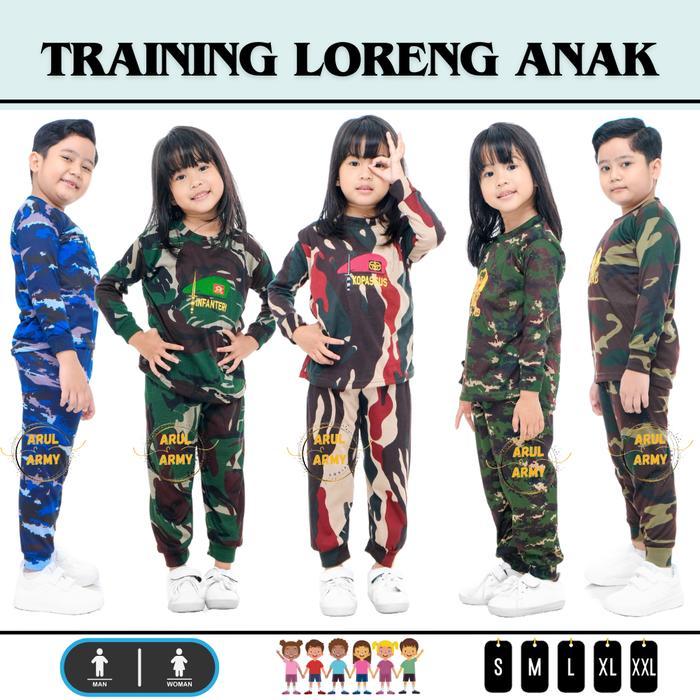 PROMO (COD) BAJU KAOS TRAINING ANAK TRAINING LORENG TNI ANAK SETELAN TRAINING LORENG ANAK BAJU ANAK 