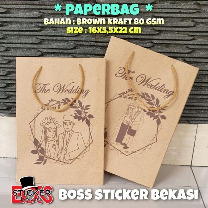 (12 pcs /1 lusin) Kantong/Paper bag/ Shopping bag motif Thankyou & The wedding untuk souvenir snac
