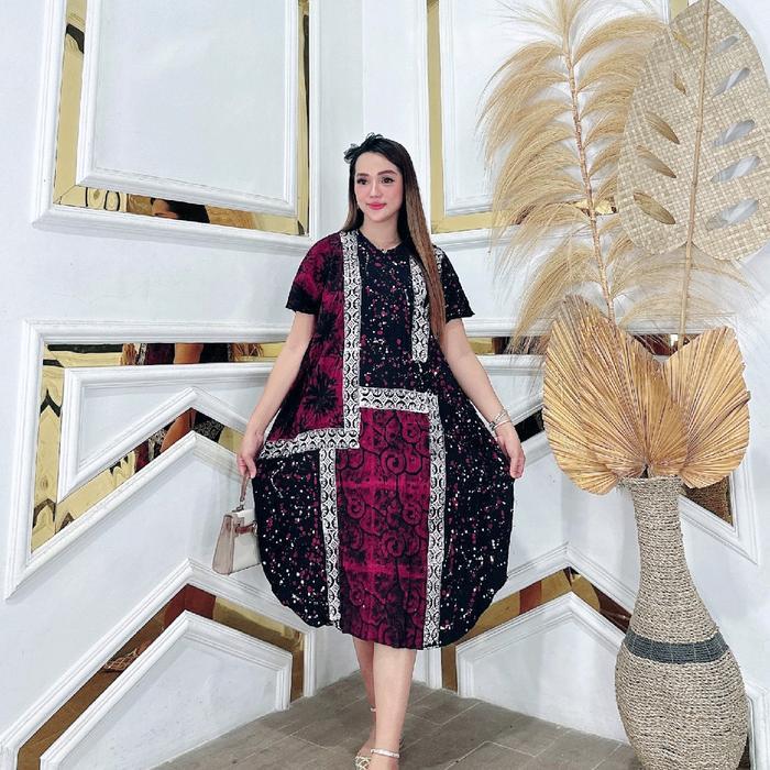 Daster Lowo Malaman Cap Pekalongan.jumbo LD 140 Panjang120 Bumil Busui Resleting. Bahan Rayon Premiu