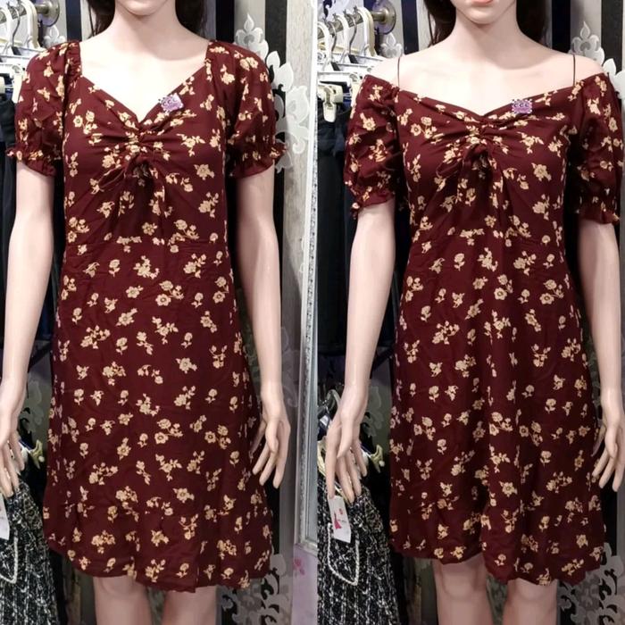 Dress Sabrina Serut Bunga-bunga