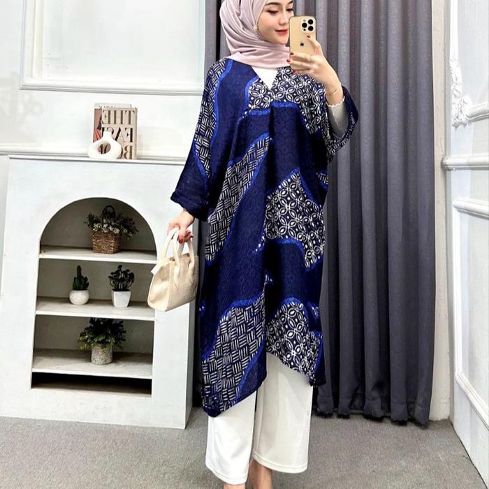 Tunik Batik Flowy Azura | Jumbo Fit | Midnight