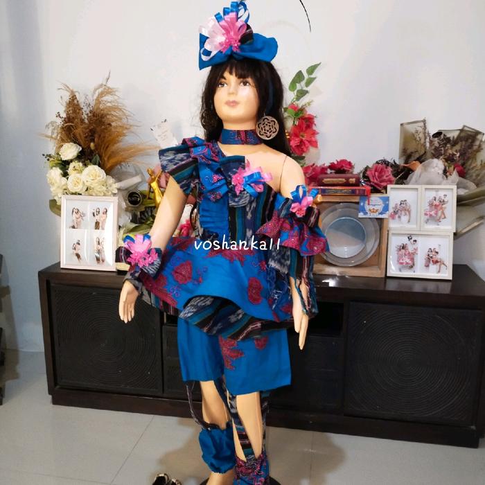Baju Casual trendy panggung fashion show anak batik premium etnik trendy biru mix setelan atas bawah