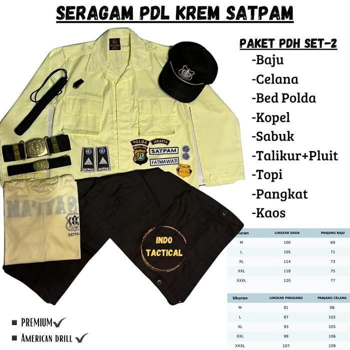 Indo Tactical Seragam Satpam Pdh & Pdl Security Cream Terbaru 2025 Bahan American Drill Size M-Xxxl 