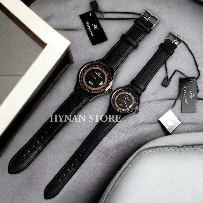 HY3203•Jam tangan Couple strap kulit tanggal aktif tahan air fre box Jam tangan Haryxson Couple