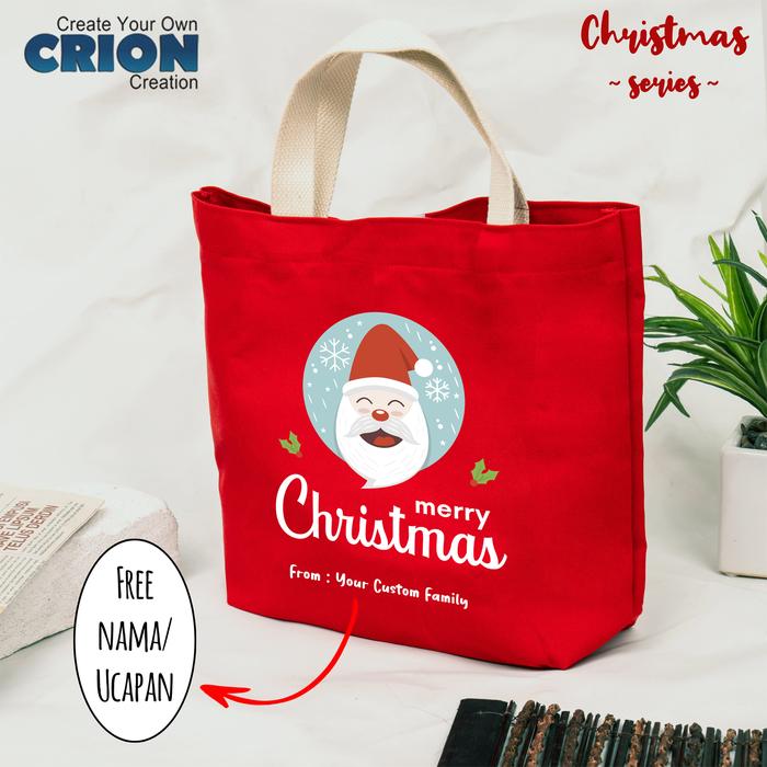 Totebag goodie bag hampers Natal Christmas karakter Series- bisa custom nama / ucapan - by Crion