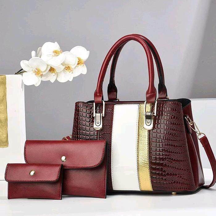 JTF9001-wine Tas Handbag Selempang 3in1 Wanita Cantik Import