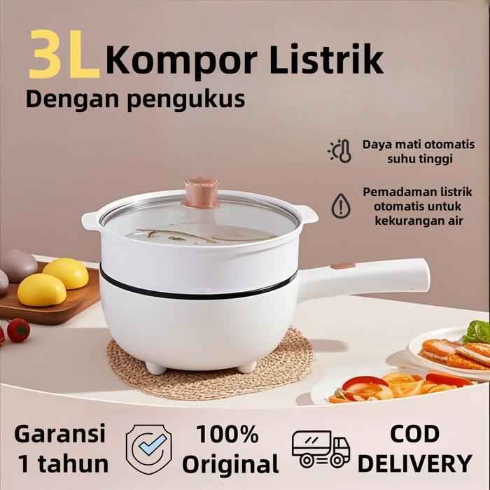 Wajan Listrik Multifungsi Anti Lengket Wajan Listrik Keramik 3L Pengukus Wajan Listrik Serbaguna Waj
