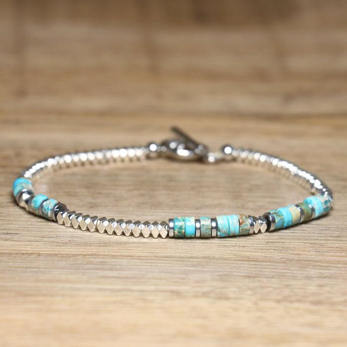 1 Pc Minimalist OT Clasp Stainless Steel Bracelet Natural Stone Handmade Production Picasso Hematite