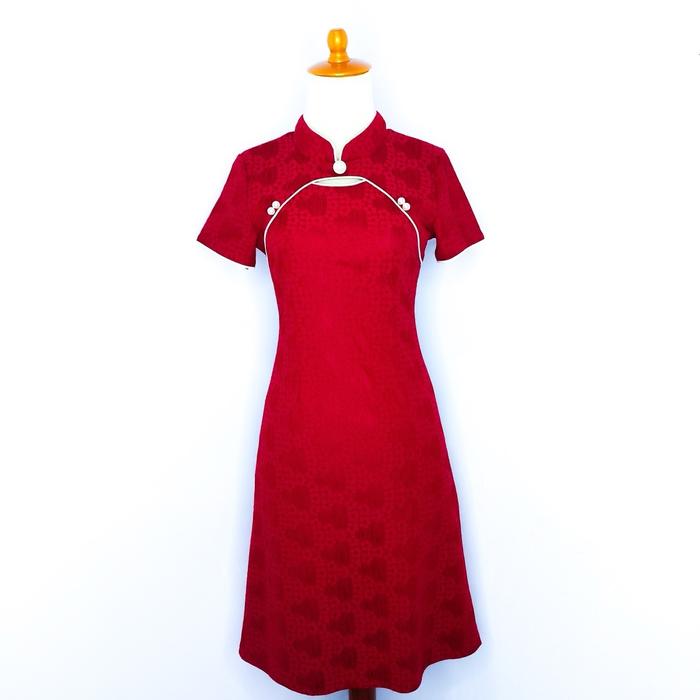 06 - Dress Cheongsam Merah Qipao Brokat / Dress Import / Dress Cina / Dress Sangjit / Dress China /