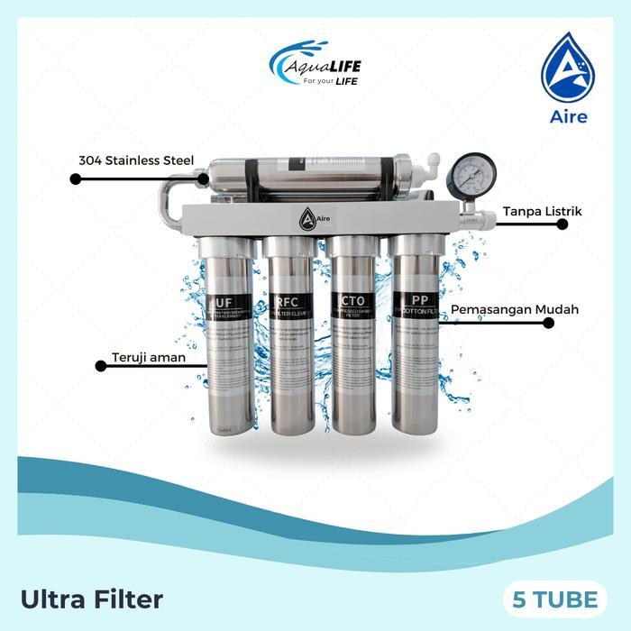 Ultra Filter Penyaring Air Siap Minum anti virus bakteri UF not RO pure it - Stainless Steel Housing
