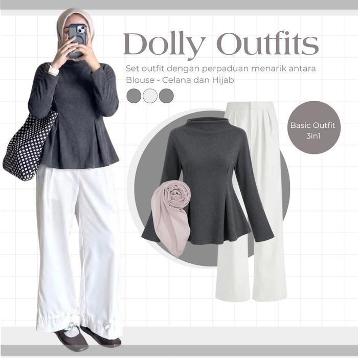 Outfit Set Kekinian Remaja 3in1 [ Atasan Blouse - Celana Jennie Knit - Hijab Bella Square ] AM114