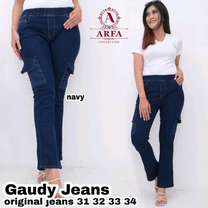 Celana jeans cewek GAUDY JEANS Navy Cargo