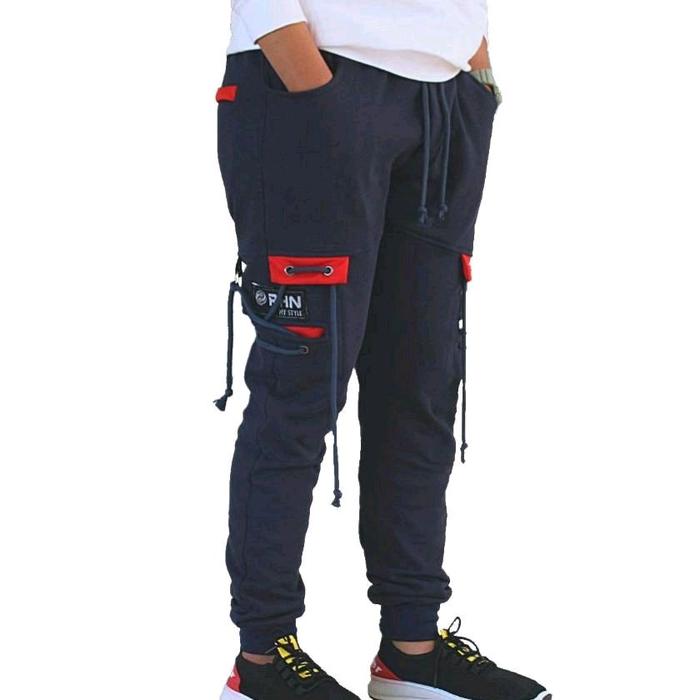 Celana Joger Pria Sport Panjang Nyaman Bahan Katun Pleece dengan Kantong Samping dan Tali Pengikat O