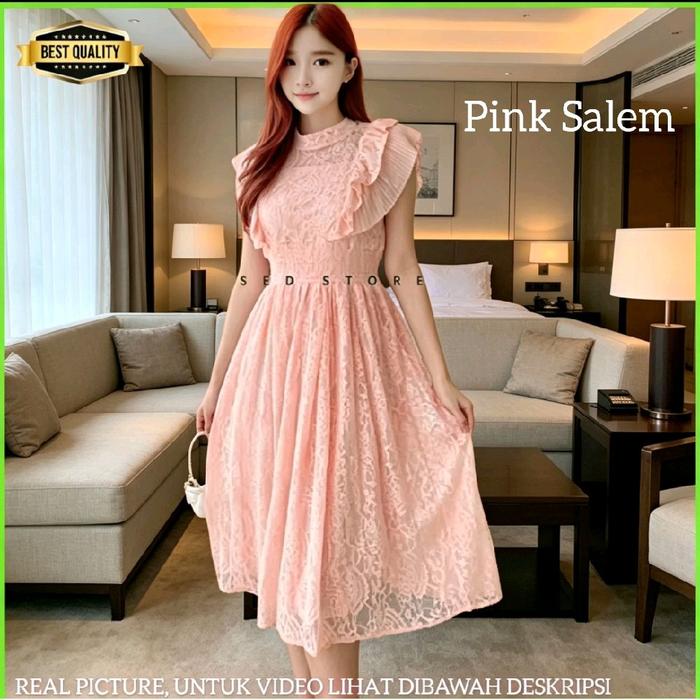 Classy Gaun Anak Perempuan 12-18thn Chiko Remaja Premium Blouse Gaun Midi Dress Pink Salem