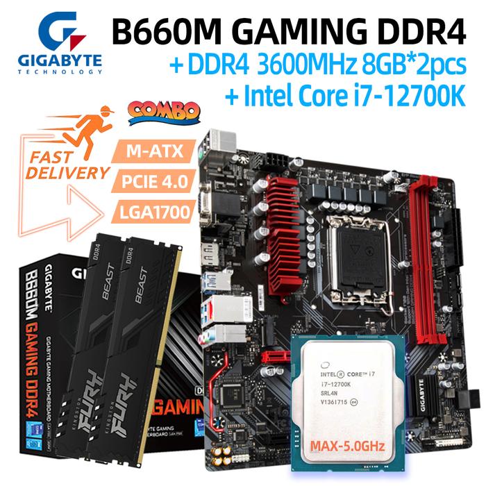Intel i7 12700K CPU + GA B660M Gaming DDR4 Motherboard + Kingston