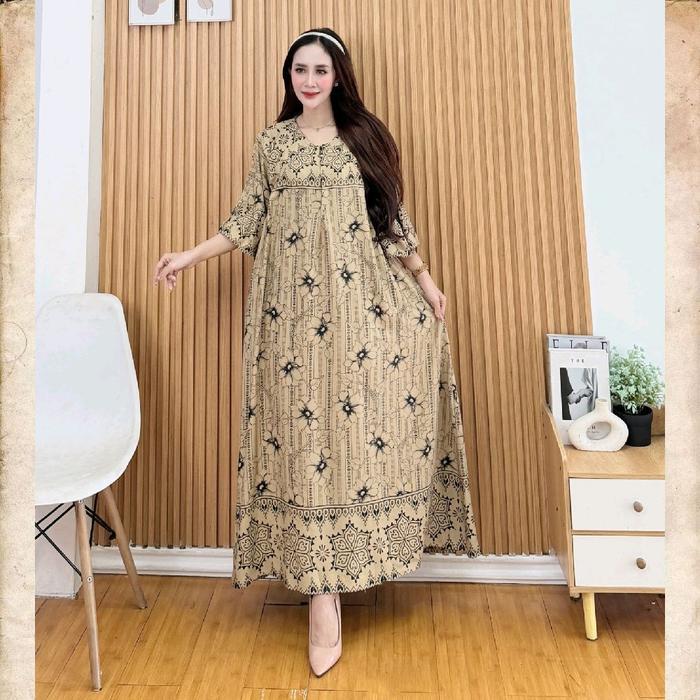 Istimewa Dress Wanda Kain Rayon Busui Friendly Nyaman Desain Elegan dengan Motif Bunga dan Lengan Pa