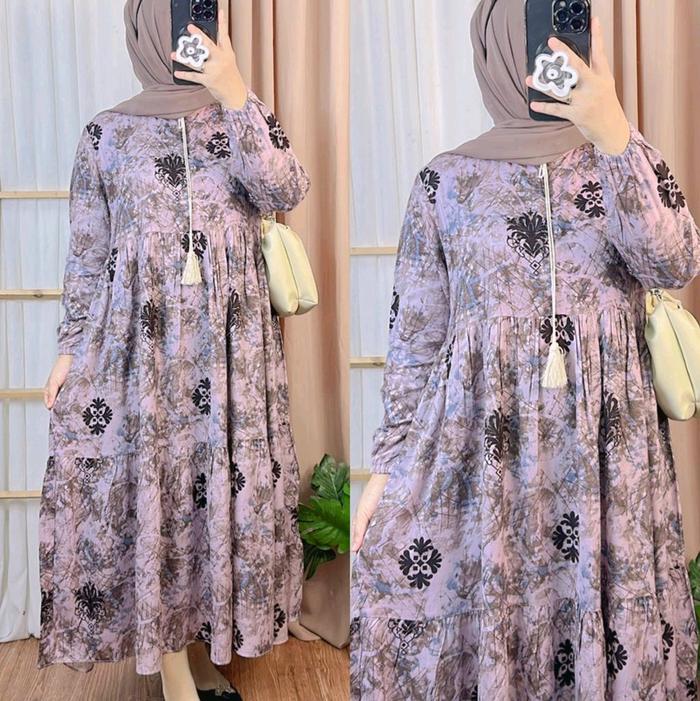 gamis motif warna ungu rayon